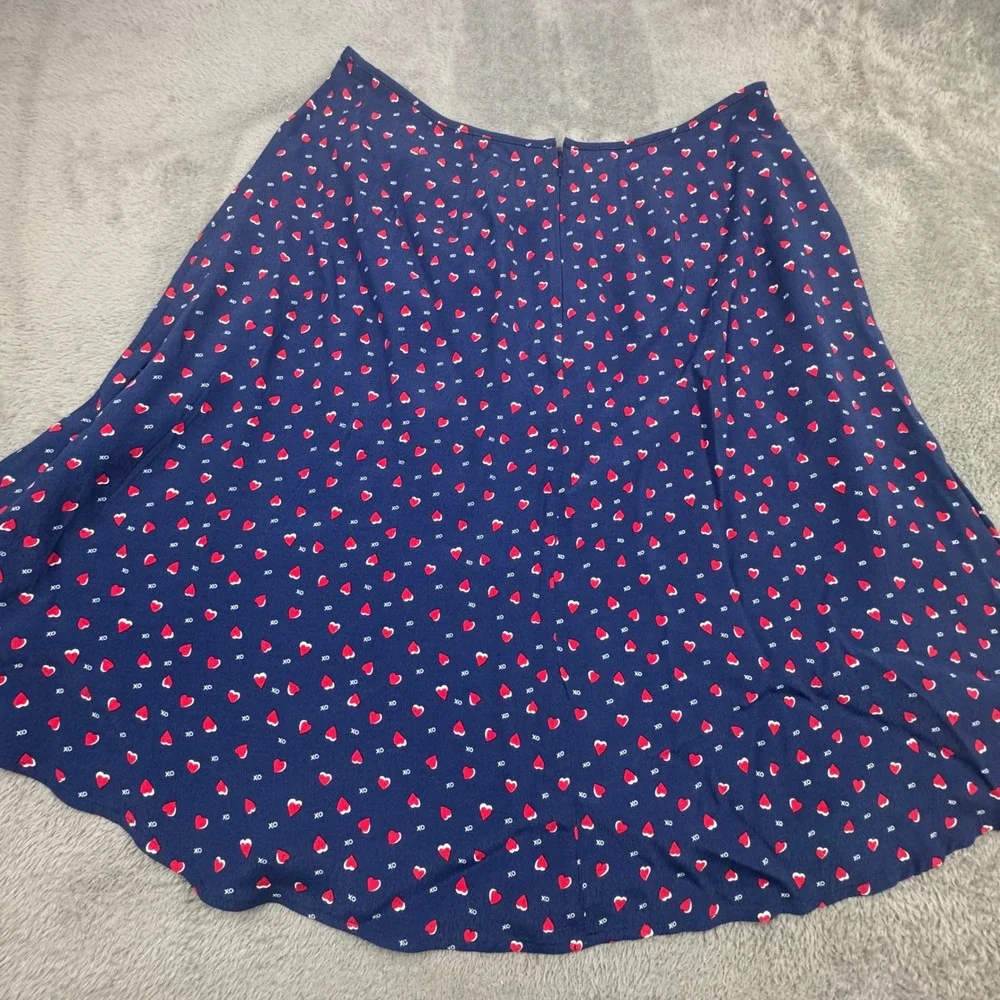 Talbots A-Line Skirt Women 14 Navy Heart XO Print Excellent Valentine Romantic